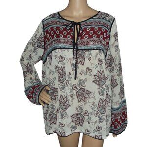 Sanctuary Tunic Womens Size Medium high low hem shirt Boho Print burgundy beige